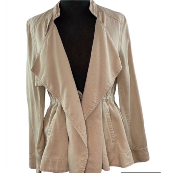 Beige Drawstring Draped Coat - Silence & Noise - Tan Cinched Jacket - Picture 9 of 9
